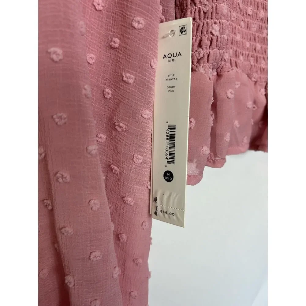 Aqua Girls Pink Swiss Dot Smocked Shirt‎ Size M 9/10